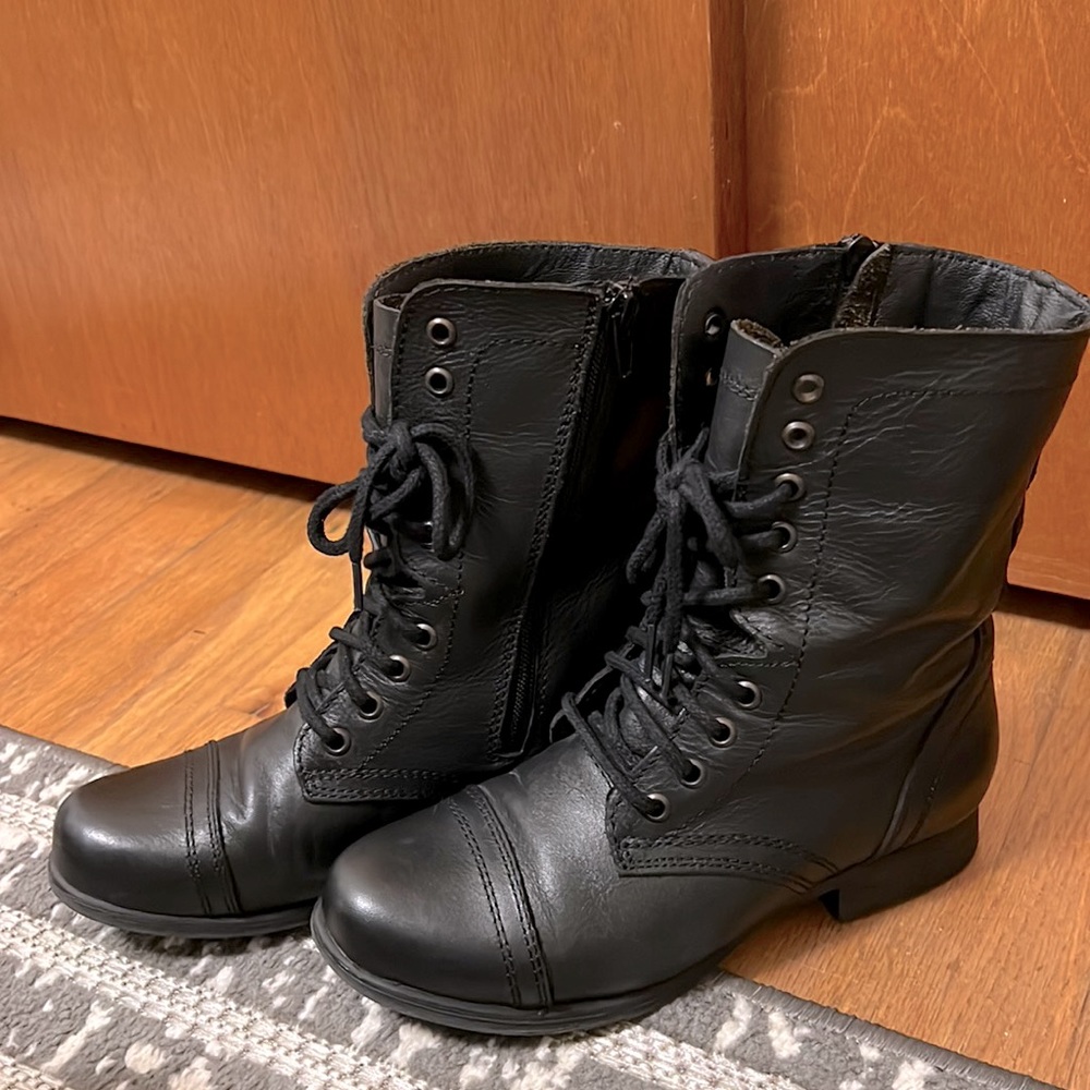 Steve Madden Troopa Black Leather Boots Size 7.5 M